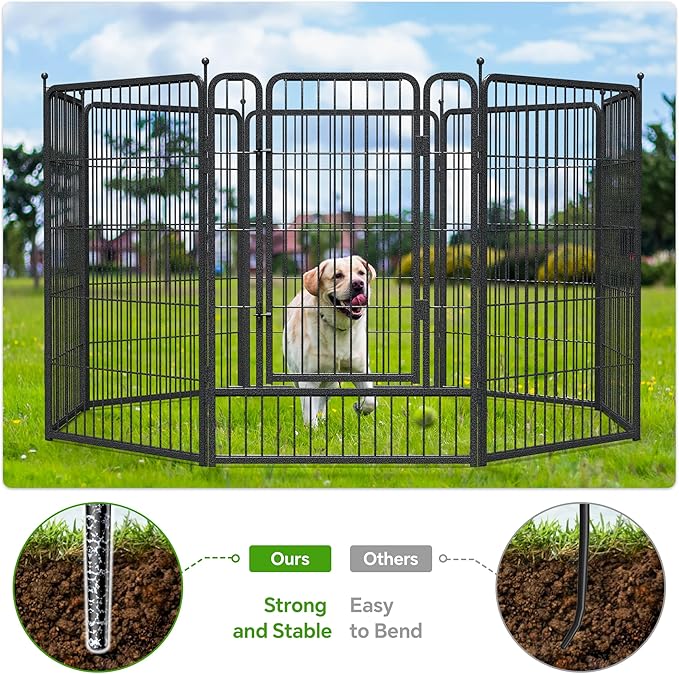 Mr Ironstone Dog Playpen with Anti-Rust Coating – 40" Height 8 Panels Portable & Foldable Indoor/Outdoor Pet Fence for Large, Medium, or Small Dogs – Durable Exercise Pen