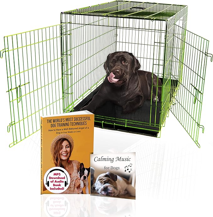 PET Expressions Luxury Colorful 48 Inch Foldable Dog Crate with 2 Doors | Free Training Ebook and Pet Calming Music | 3 Colors & 3