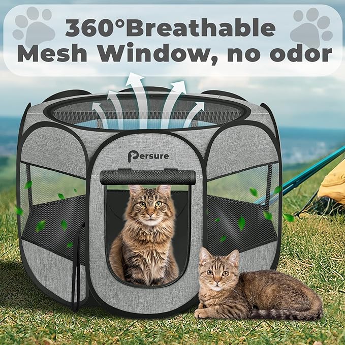 Dog Cat Playpen Indoor Outdoor for Puppy Pet Dog Cat Recovery After Surgery, Dogs Tent Crates Cage Indoor/Outdoor, Portable Pop Up Dog Kennel with Carrying Case for Travel (Premium Grey, Small)