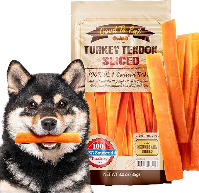 Gootoe Turkey Tendon Dog Treats – 100% USA-Sourced, Natural Snack, Premium Training Chews, Hypoallergenic, Reseal Value Bags, Size for Medium Dogs, 7 Inch Slice 3oz/Pack