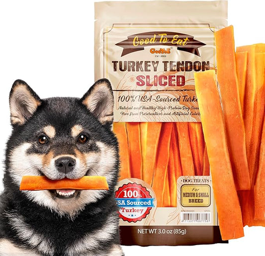 Gootoe Turkey Tendon Dog Treats – 100% USA-Sourced, Natural Snack, Premium Training Chews, Hypoallergenic, Reseal Value Bags, Size for Medium Dogs, 7 Inch Slice 3oz/Pack