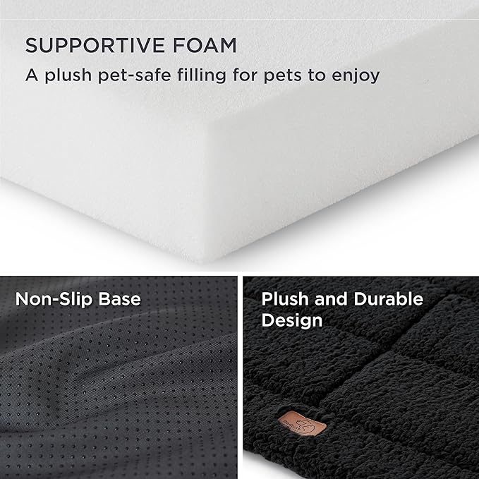 Bedsure Washable Dog Crate Bed for Medium Dogs, Reversible Foam Floor Dog Mat, Lightweight Travel Flat Pet Beds for Indoor & Outdoor Dogs (29" x 21", Black)