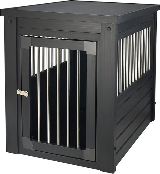 New Age Pet ECOFLEX Dog Crate End Table - Furniture-Style Pet Crate for Crate Trained Dogs - Stainless Steel Tubing & a Latched Closure - 10 Year Manufacturer's Warranty, Medium, Black