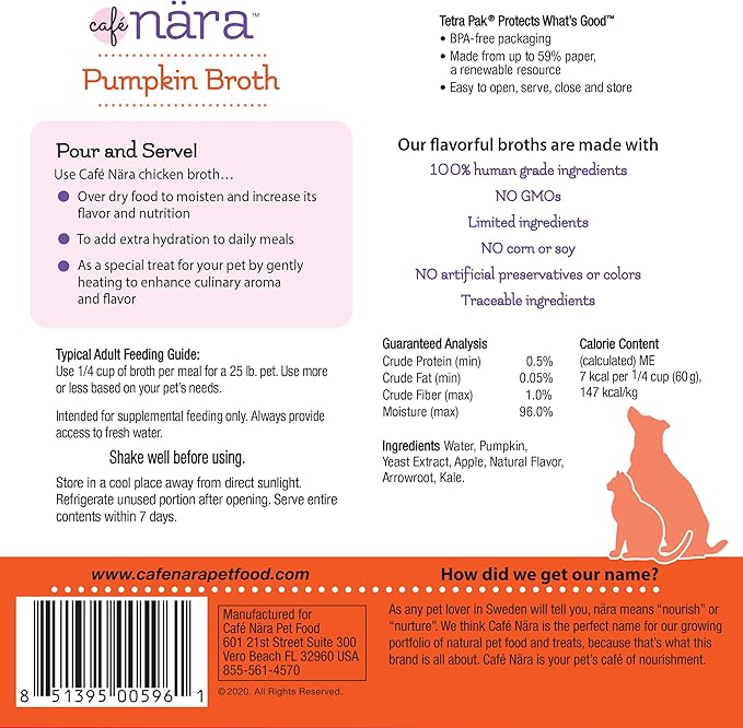 Café Nara Pumpkin Broth Meal Topper for Dogs and Cats - 1.1 lbs. (Pack of 4)