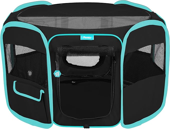 Deluxe Premium Pet Dog Playpen Portable Soft Dog Exercise Pen Kennel with Carry Bag for Dogs, Cats, Kittens, and All Pets (Small, Black)