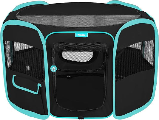 Deluxe Premium Pet Dog Playpen Portable Soft Dog Exercise Pen Kennel with Carry Bag for Dogs, Cats, Kittens, and All Pets (Small, Black)