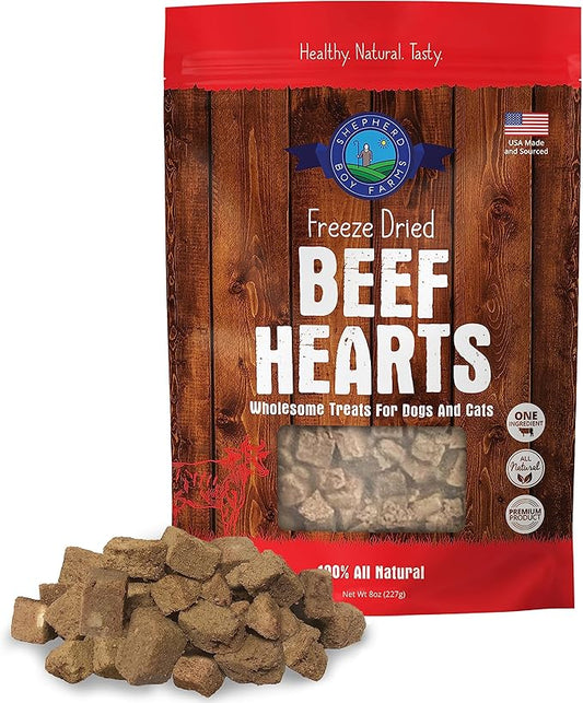 Freeze Dried Dog and Cat Treats, Beef Heart, All Natural Single Ingredient Freeze-Dried Dog Treat & Dog Snacks, Made in USA, High Protein, Essential Nutrition of Raw Dog Food, 8oz