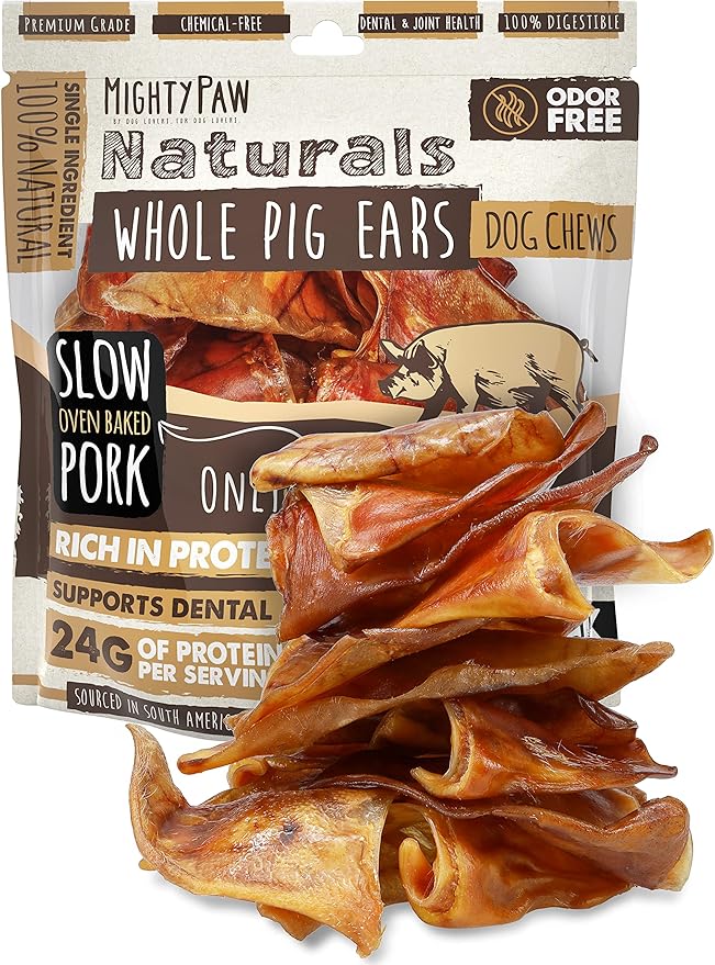 Mighty Paw Full Pig Ears for Dogs Large - All Natural, Single Ingredient Pig Ear Dog Treats. Better Than Rawhide Dog Snacks for Small and Large/Medium Dogs. Pigs Ears Dog Chews, Dog Pig Ears 12 Pack