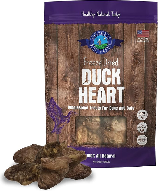 Freeze Dried Dog and Cat Treats, Duck Heart, All Natural Single Ingredient Freeze-Dried Dog Treat & Dog Snacks, Made in USA, High Protein, Essential Nutrition of Raw Dog Food, 8oz