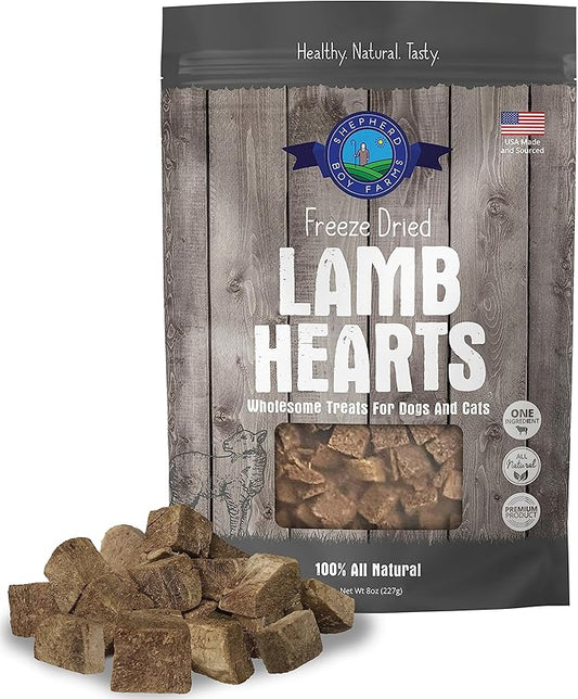 Freeze Dried Dog and Cat Treats, Lamb Heart, All Natural Single Ingredient Freeze-Dried Dog Treat & Dog Snacks, Made in USA, High Protein, Essential Nutrition of Raw Dog Food, 8oz
