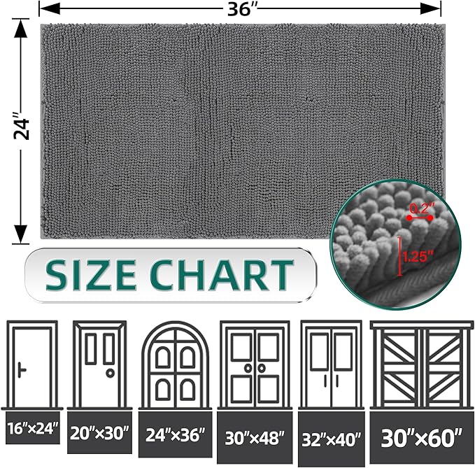Mud Mats for Dogs Large Soft Microfiber Dog Mat for Muddy Paws Absorbent Dog Door Mat with Non Slip Backing Dog Rugs for Muddy Paws Quick Dry Mud Mat for Entry & Indoor (24”X36”, Grey)