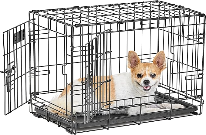 MidWest Homes for Pets Dog Crate | Midwest Life Stages XS Double Door Folding Metal Dog Crate | Divider Panel, Floor Protecting Feet, Leak-Proof Dog Pan | 22.5L x 14W x 16H inches, XS Dog Breed