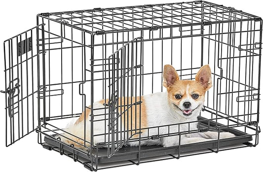 MidWest Homes for Pets Dog Crate | Midwest Life Stages XS Double Door Folding Metal Dog Crate | Divider Panel, Floor Protecting Feet, Leak-Proof Dog Pan | 22.5L x 14W x 16H inches, XS Dog Breed