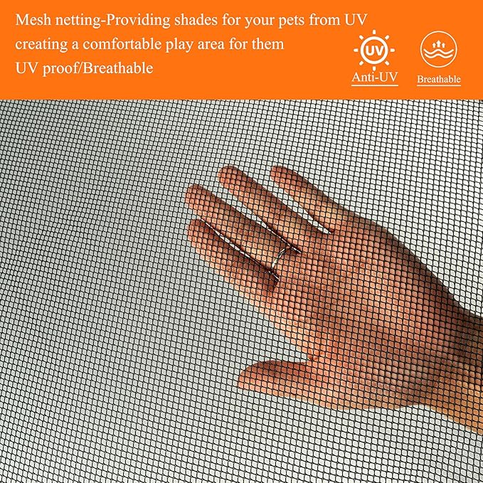 PJYuCien Dog Playpen Mesh Top Cover, Fits 36 Inch 4 Panels Regular Square Plastic Exercise Pet Pen, Adhesive Tape Connections, Black (Note: Cover Only, Fence Not Included)