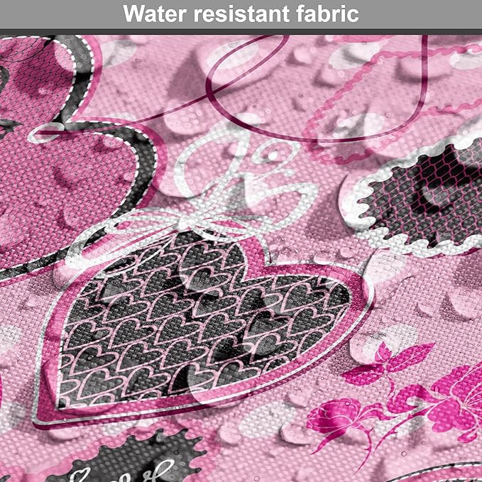 Lunarable Hearts Dog Crate Cover, Sewing Themed Love with Polka Dots Valentine's Day Inspired Image, Easy to Use Pet Kennel Cover for Medium Large Dogs, 42 Inch, Pink Black White