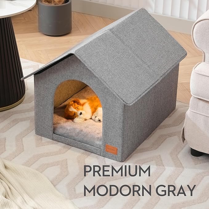 Indoor Dog House with Washable Plush Cushion - Medium Size, Suitable for Dogs & Cats Under 22 Pounds