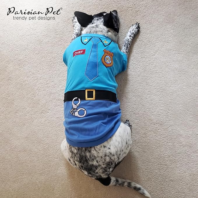 Parisian Pet Dog Shirt - Embroidered Police Costume - 100% Cotton and Polyester - Sleeved Cop Costume - Blue for Large Dogs 3XL