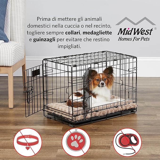 MidWest Homes for Pets Dog Crate Life Stages 36' Double Door Folding Metal Dog Crate | Divider Panel, Floor Protecting Feet, Leak-Proof Dog Pan | 36L x 23W x 25H Inches, Intermediate Dog Breed