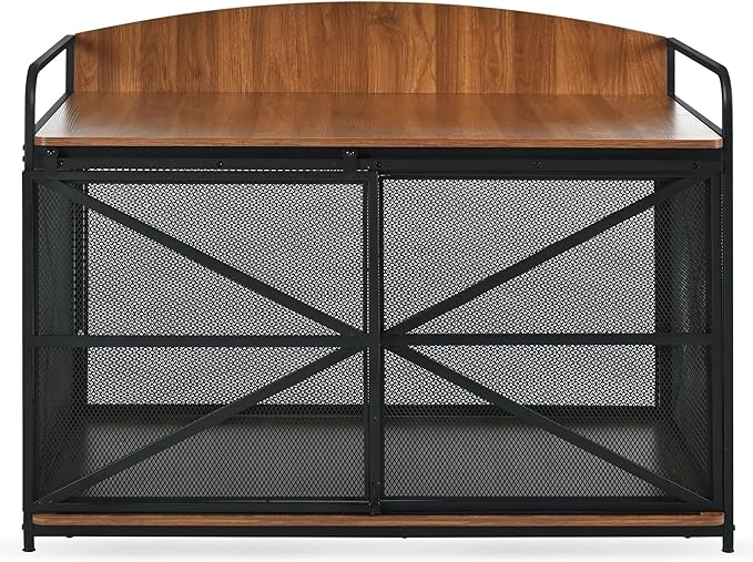 Merax 42.8" Heavy Duty Large Dog Crate Furniture for Large Medium Dog, Farmhouse Wooden Dog Kennel Indoor End Table, Decorative Pet House for Dogs, Brown