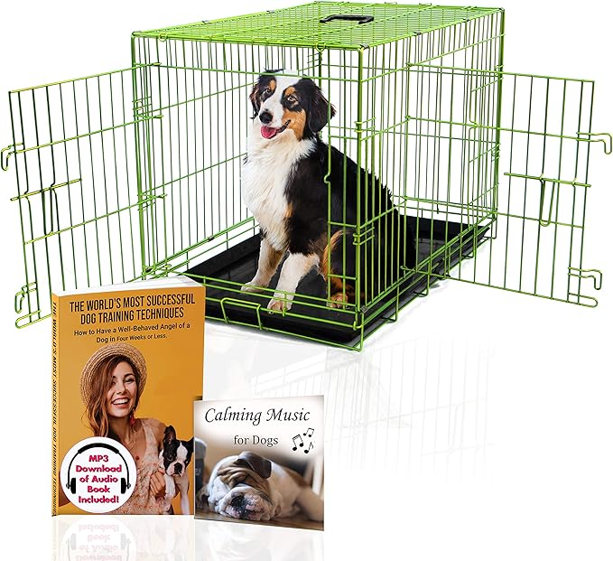 PET Expressions Luxury Colorful 36 Inch Foldable Dog Crate with 2 Doors | Free Training Ebook and Pet Calming Music | 3 Colors & 3