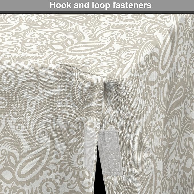 Lunarable Traditional Dog Crate Cover, Orient Paisleys Swirled Leaves Oriental Culture Inspirations Print, Easy to Use Pet Kennel Cover for Medium Large Dogs, 48 Inch, Warm Taupe and White