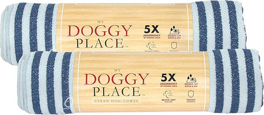 My Doggy Place - Super Absorbent Microfiber Towel - Dog Bathing Supplies - Microfiber Drying Towel - Washer Safe - Charcoal Striped - 45 x 28 in - 2 Pack