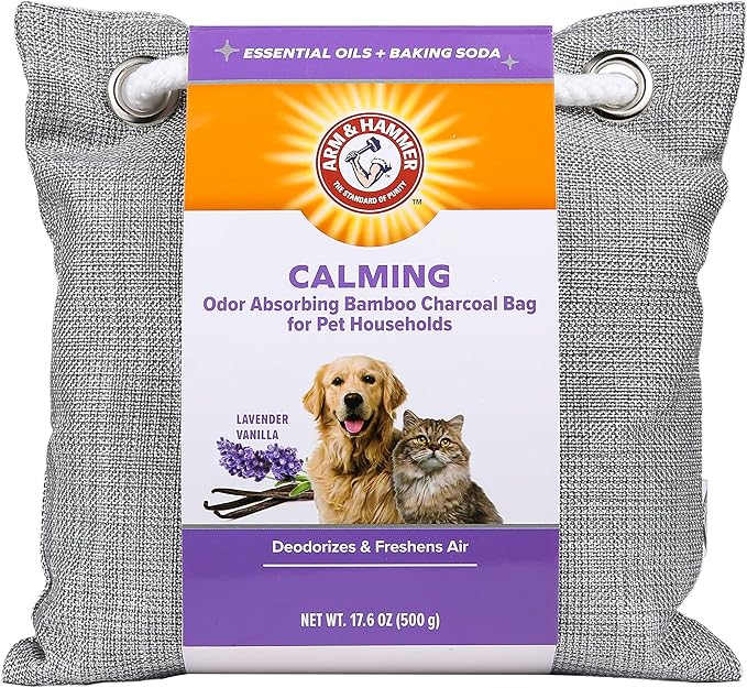 Arm & Hammer for Pets Air Care Calming Bamboo Charcoal Air Purifying Bag in Lavender Vanilla Scent | 17.6 oz Odor Absorbing Charcoal Bag | Easy Pet Odor Eliminator for Pet Households (FF12537)