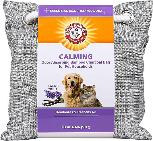 Arm & Hammer for Pets Air Care Calming Bamboo Charcoal Air Purifying Bag in Lavender Vanilla Scent | 17.6 oz Odor Absorbing Charcoal Bag | Easy Pet Odor Eliminator for Pet Households (FF12537)