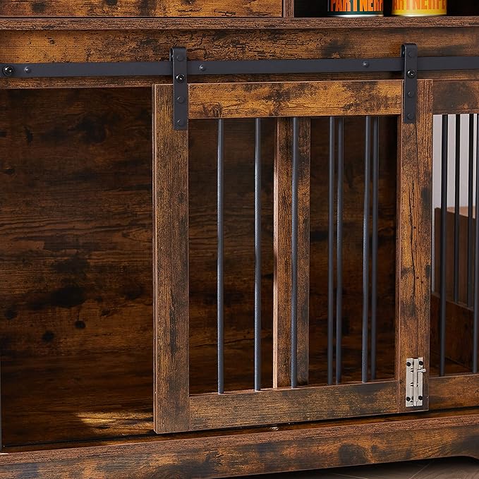Dog Crate Furniture, Dog House Indoor with Sliding Barn Door, 35" Wood Dog Crate Heavy Duty Dog Kennels Decorative Dog Crate for Small/Medium/Large Dog Brown