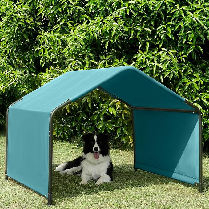 Dog Shade Shelter Outdoor Teal Tent for Large Medium Dogs, 4'x4'x3' Outside Sun Rain Canopy Pet House for Cats Pigs Livestock with Waterproof Roof Ground Nails