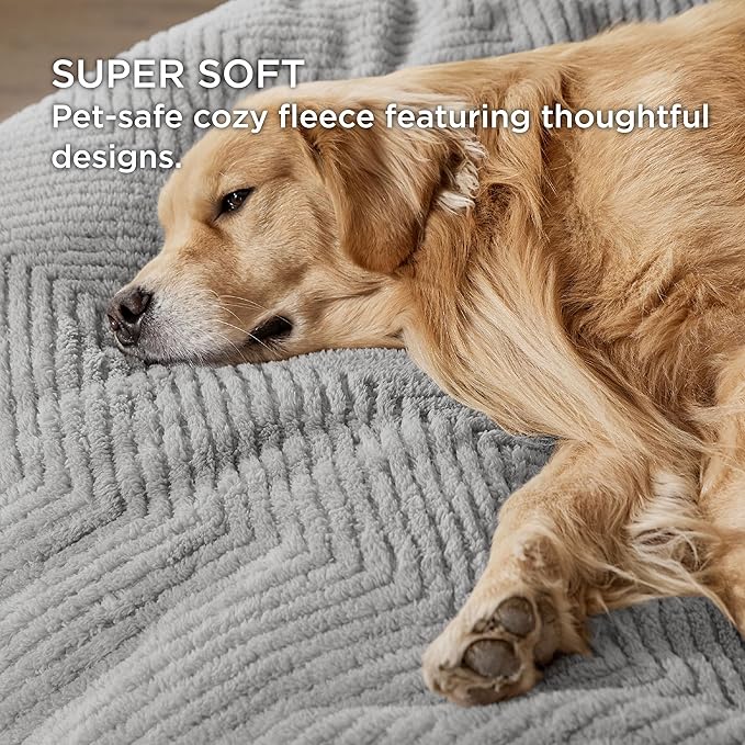 Bedsure Dog Blanket for Medium Dogs Washable - Soft Fluffy Puppy Blanket with Premium 300GSM Coral Fleece, Cozy Calming Cat Blankets for Indoor Cats, Fuzzy Pet Blanket for Kitten Doggy, Light Grey