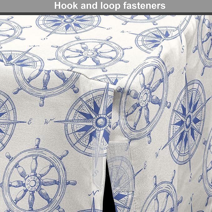 Ambesonne Nautical Dog Crate Cover, Marine Theme Wheel and Compass Motifs Sailing Objects Hand Drawn Ship Steering, Easy to Use Pet Kennel Cover for Cats & Medium Dogs, 30 Inch, White and Blue