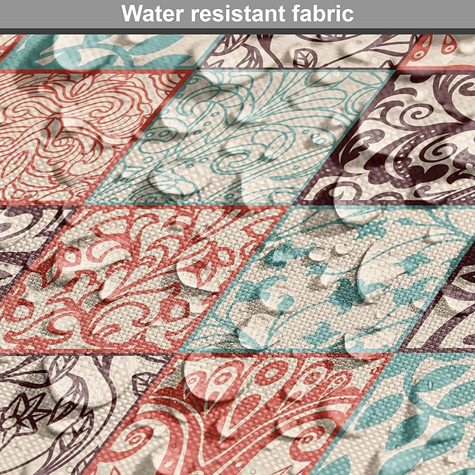 Lunarable Geometric Dog Crate Cover, Western Style Floral Motifs with Vintage Look in Checks, Easy to Use Pet Kennel Cover for Medium Large Dogs, 48 Inch, Brown Vermilion