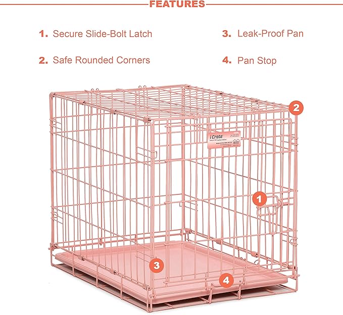 MidWest Homes for Pets Newly Enhanced Single & Double Door iCrate Dog Crate, Includes Leak-Proof Pan, Floor Protecting Feet, Divider Panel & New Patented Features
