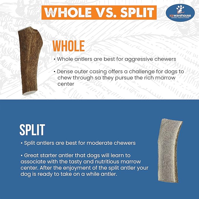 Elk Antlers for Dogs - Made in USA, Natural, Long-Lasting Dog Antler Chews - Split Antlers for Aggressive Chewers - Deer Antler Chew Bones for Small, Medium, Large & Extra Big Dogs