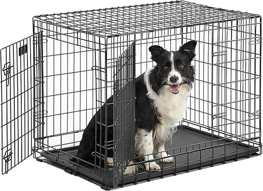MidWest Homes for Pets Ultima Pro Series 36' Dog Crate | Extra-Strong Double Door Folding Metal Dog Crate w/Divider Panel, Floor Protecting 'Roller Feet' & Leak-Proof Plastic Pan