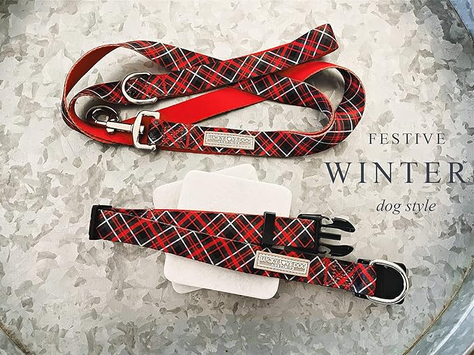 Lucky Love Dog, Beautiful Evergreen Dog Collar, Vivid Berry Plaid Dog Collar for Boy and Girl Dogs - (Large, Heywood Collar)