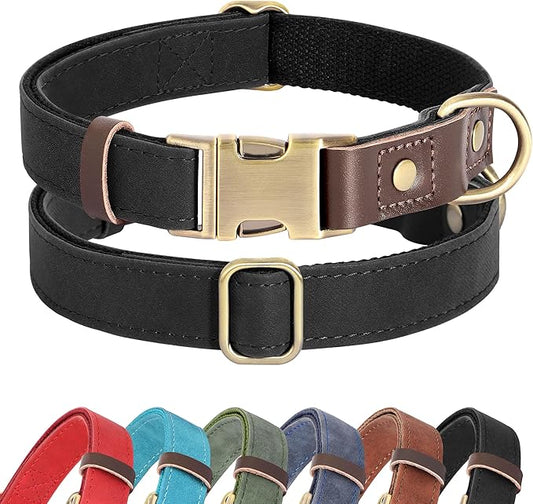 Didog Soft Padded Leather Dog Collars for Small Dogs, Classic Heavy Duty Dog Collar with Quick Release Metal Buckle, Adjustable Small Dog Collar Leather,Black,S