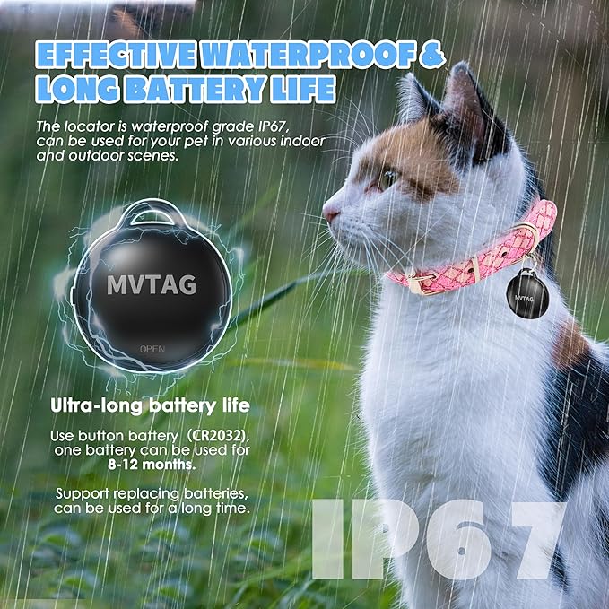 Cat Tracker GPS Collar No Monthly Fee, Real-Time Mini Pet Tracker for Small Medium Large Kittens, Reflective Waterproof Cat Tracking Collar with Bell, Indoor & Outdoor (Only for iOS)