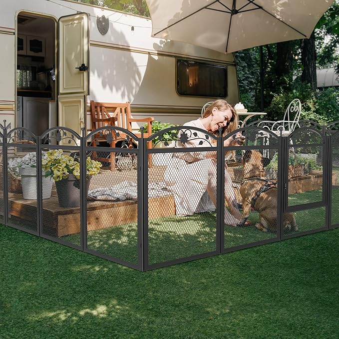 BingoPaw Dog Whelping Box Fence: Pet Indoor Metal Playpen Crate with Waterproof whelping pad - Heavy Duty Puppy Outdoor Exercise Play Pen with Door Portable Doggy Fencing Kennel for Camping Yard