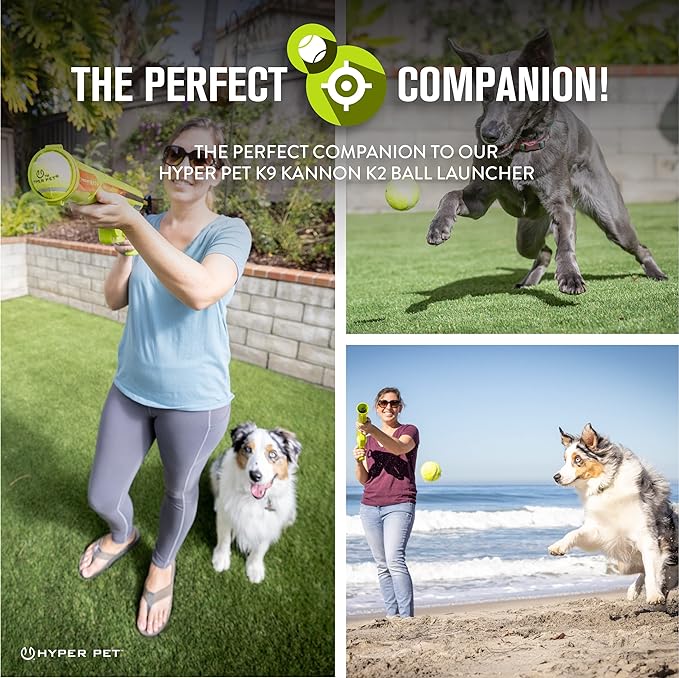 Hyper Pet Tennis Balls for Dogs (Pet Safe Dog Ball Dog Tennis Balls for Exercise & Training) Dog Ball Interactive Dog Toys work with Hyper Pet K9 Kannon K2 Dog Ball Launcher - 4 Pack 2.5" Green