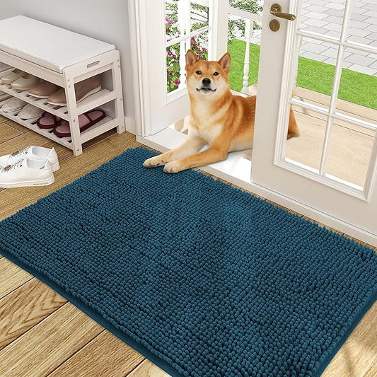 OLANLY Dog Door Mat for Muddy Paws 48x30, Absorbs Moisture and Dirt, Absorbent Non-Slip Washable Mat, Quick Dry Chenille, Mud Mat for Dogs, Entry Indoor Door Mat for Inside Floor, Atlantic Blue