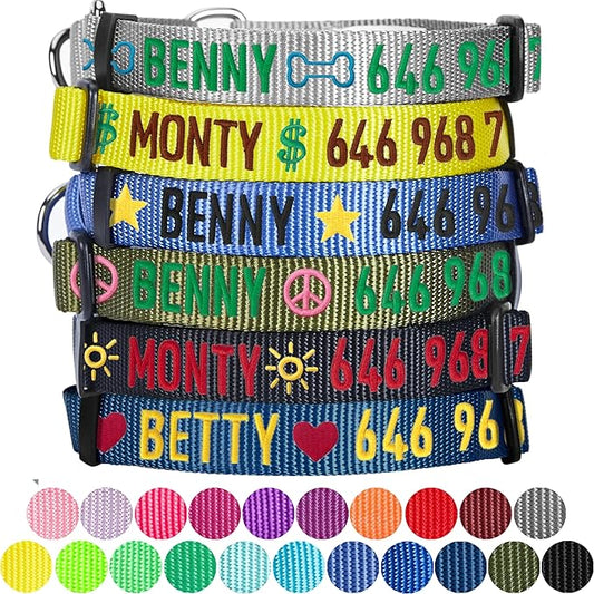 Blueberry Pet Essentials Personalized Martingale Safety Training Dog Collar, Military Green, Large, Adjustable Customized ID Collars for Dogs Embroidered with Pet Name & Phone Number