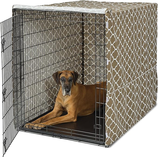 MidWest Homes for Pets Dog Crate Cover, Privacy Dog Crate Cover Fits Midwest Dog Crates, Crate Cover Only; Machine Wash & Dry; Brown Geo Print; 54 inch