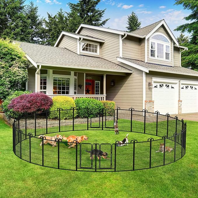 Dog Playpen Outdoor 32 Panels Heavy Duty Dog Fence 40" Height Anti-Rust with Doors Portable for RV Camping Yard, Total 72FT, 412 Sq.ft, Snowy Black