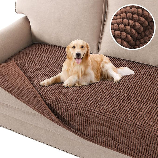 H.VERSAILTEX Plush Chenille Dog Bed Cover Thick Soft Sofa Cover for 3 Cushion Couch Anti Slip Couch Cover Furniture Protector for Dog, Pet, Cat (35" x 74", Caramel)