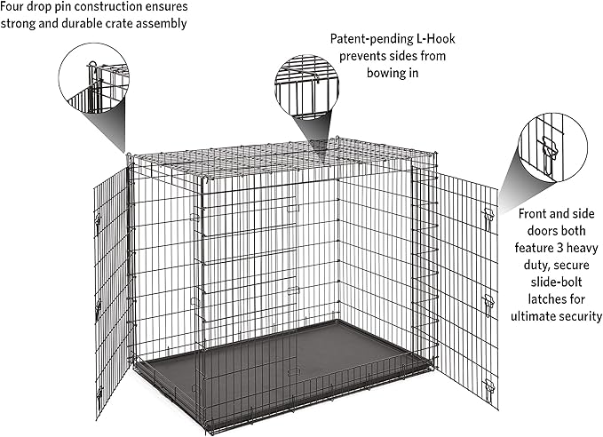 Midwest Homes for Pets Ginormous Double Door 54-Inch Dog Crate for XXL Dogs Breeds; Great Dane, Mastiff, St. Bernard, Drop Pin Assembly Requires Two People; Divider Panel Not Included; Black: SL54DD