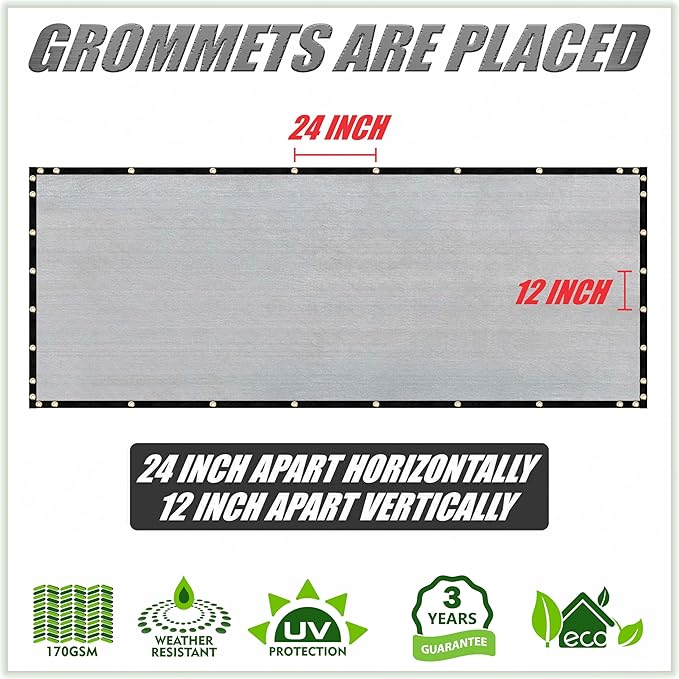 ColourTree 5' x 15' Grey Custom Size Shade Cloth with Grommets - 90% Sunblock, Durable Mesh Fabric Tarp for Dog Kennel Cover, Fence Privacy Screen, Greenhouse, Chicken Coop & Pet Playpen