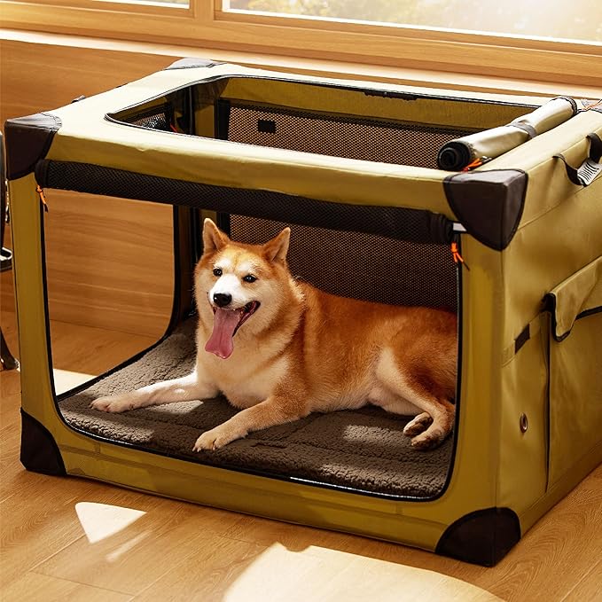 Bedsure Washable Dog Crate Bed for Large Dogs, Reversible Foam Floor Dog Mat, Lightweight Travel Flat Pet Beds for Indoor & Outdoor Dogs (35" x 23", Brown)