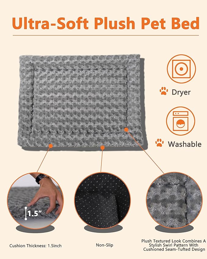 Piskyet Dog Crate Furniture,Wooden Dog Crate End Table with Storage Drawer&Cushion&Tray, QC3.0 Wireless Charging,Dual USB,Small Dogs Marble White